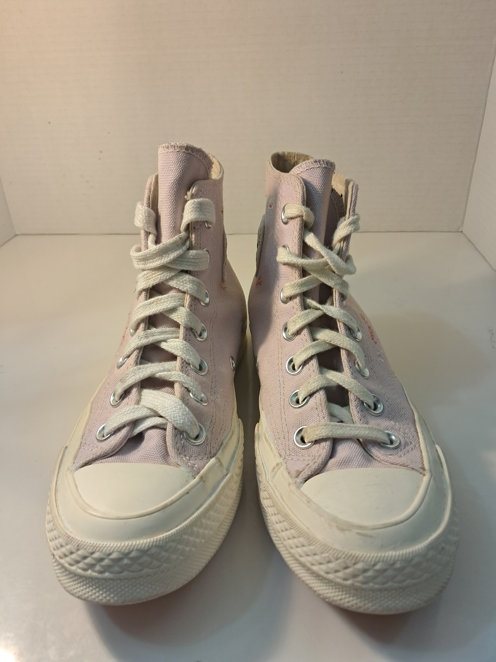 Converse High-Top Canvas Sneakers in Pale Pink and White